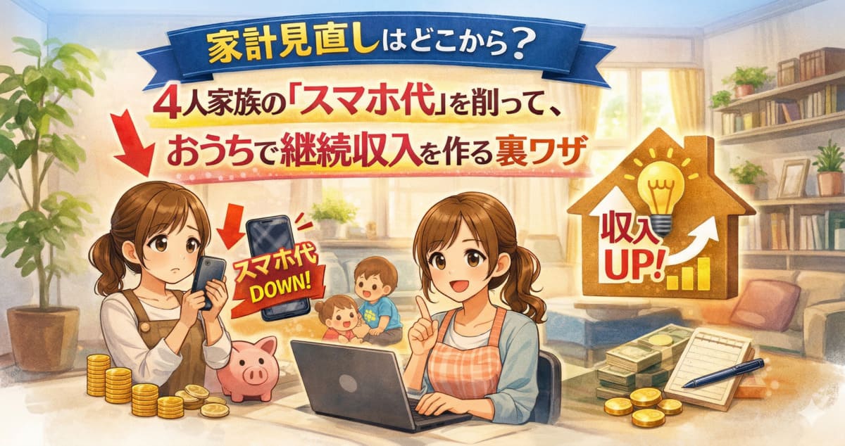 家計見直しはどこから？4人家族の「スマホ代」を削って、おうちで継続収入を作る裏ワザ