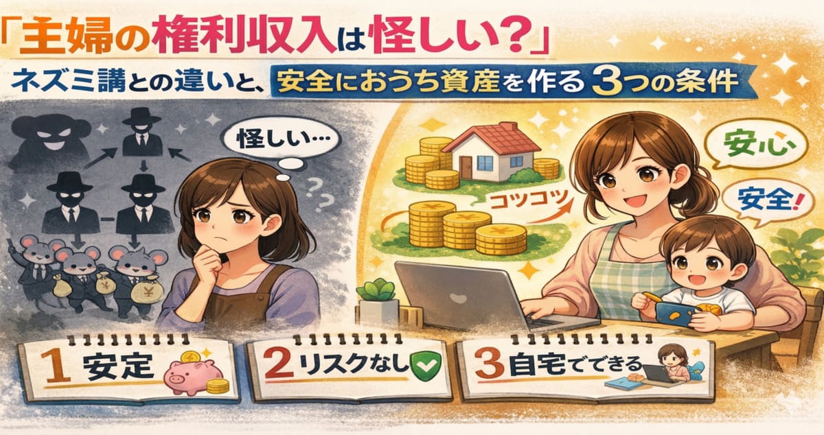 「主婦の権利収入は怪しい？」ネズミ講との違いと、安全におうち資産を作る3つの条件
